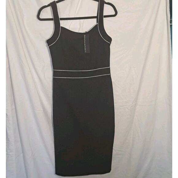 Banana Republic Black Sheath Dress Sz 4 Stretch White Trim Sleeveless NWT $129 - Picture 1 of 4